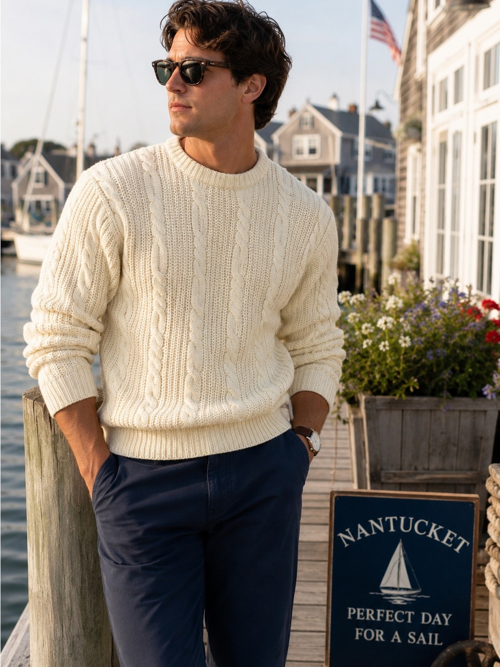 Vintage Gitano Cable Knit Fisherman Sweater Ivory Men’s Medium 90s Nautical